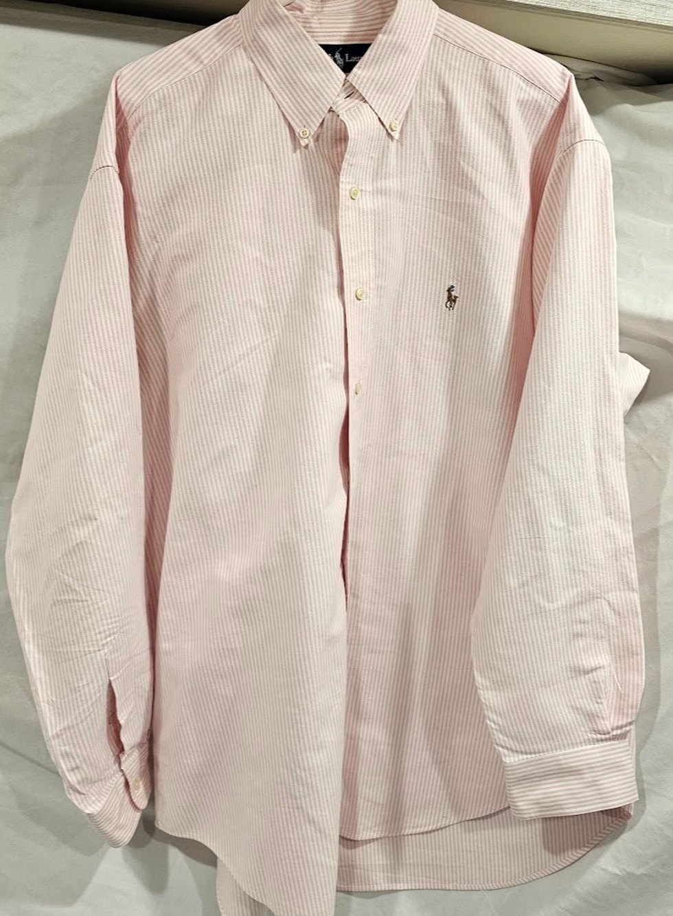 Ralph Lauren Long Sleeve Button Down Blake Mens LARGE Pink Stripe flesh pony